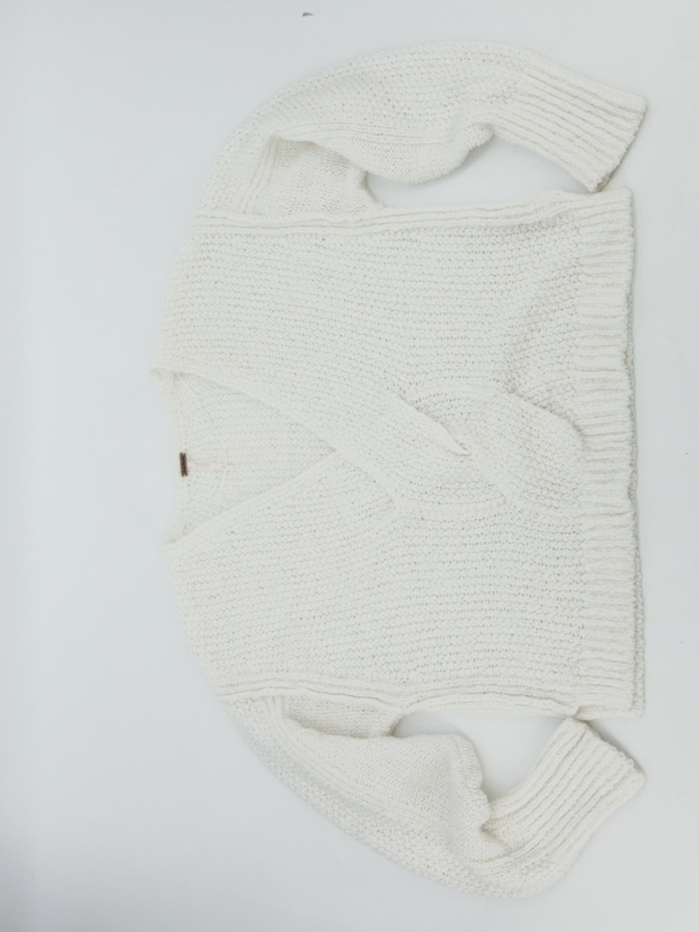Free People Cream Knit V Neck Sweater Cropped Cotton Slouchy S Cozy - Picture 5 of 9